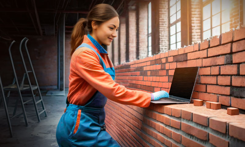 Bricklaying with a laptop Bricklaying with a laptop