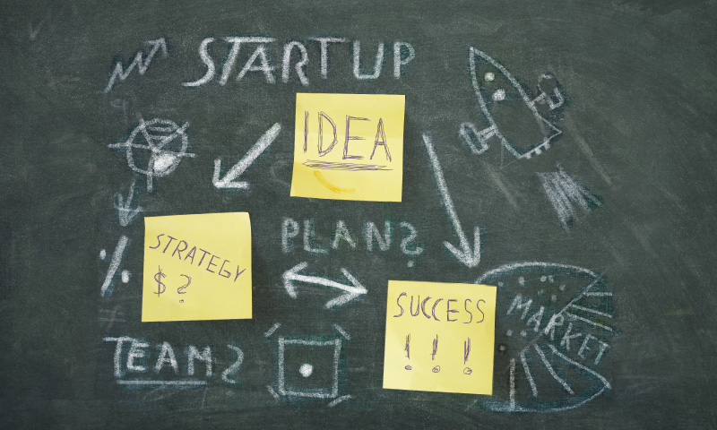 Blackboard with lean startup plan to market and rocket